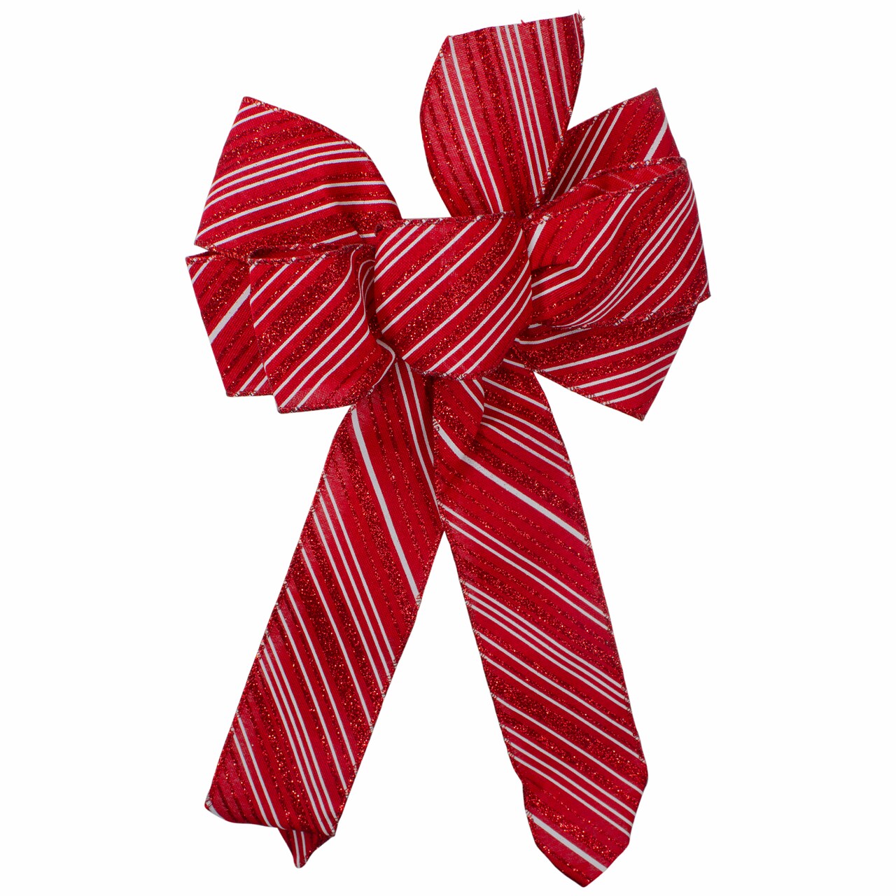 Northlight Glitter Striped 6-Loop Christmas Bow Decoration - 9" x 14" - Red and White
